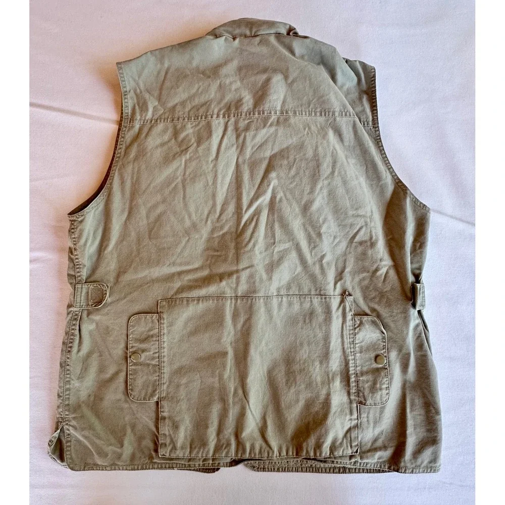 VTG Banana Republic Safari Utility Vest Tan Cotton XL Hood Photo Fishing Hunting